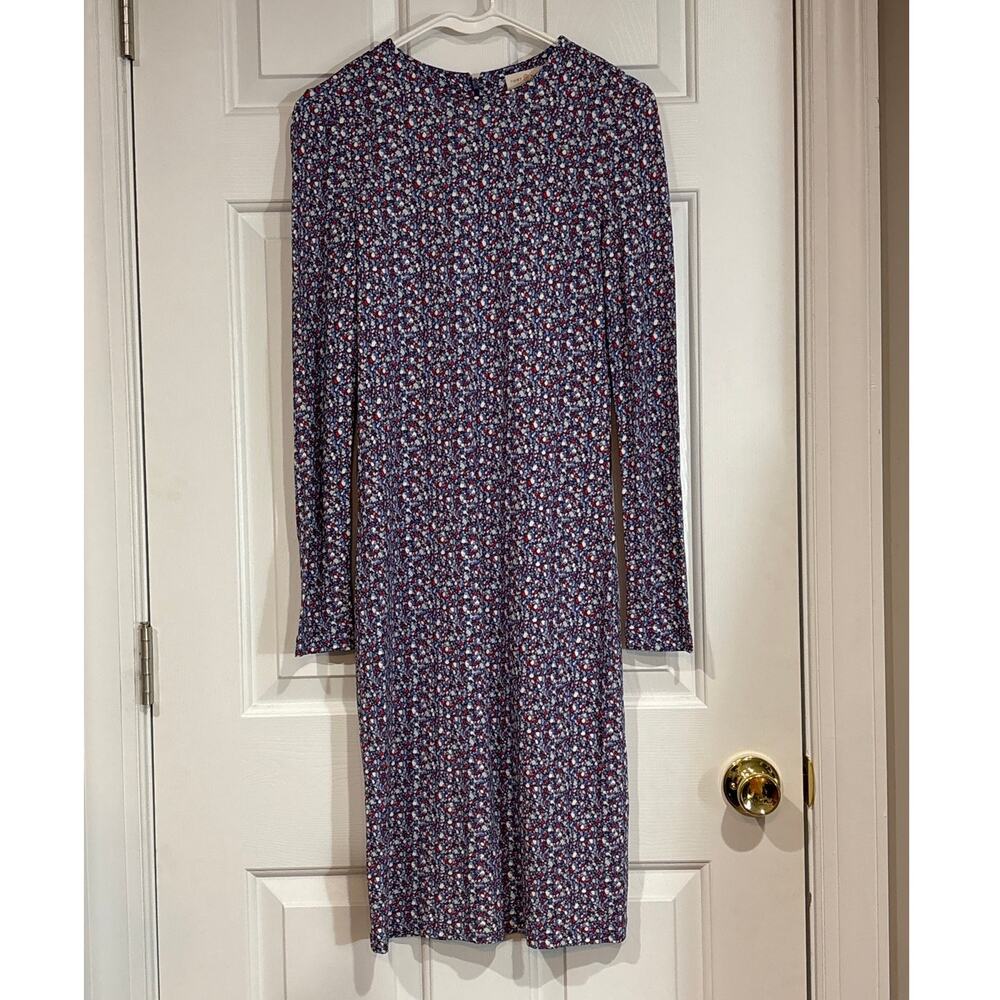 Tory Burch Sz XS Hudson Blue Print Sheath Chrissy Dress Red Long Sleeve